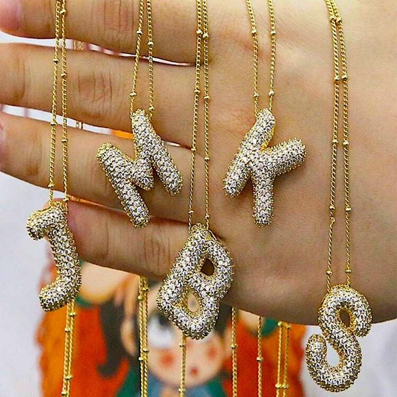 18K Gold Bubble Balloon Initial Necklace-Gold - Picture 1 of 7